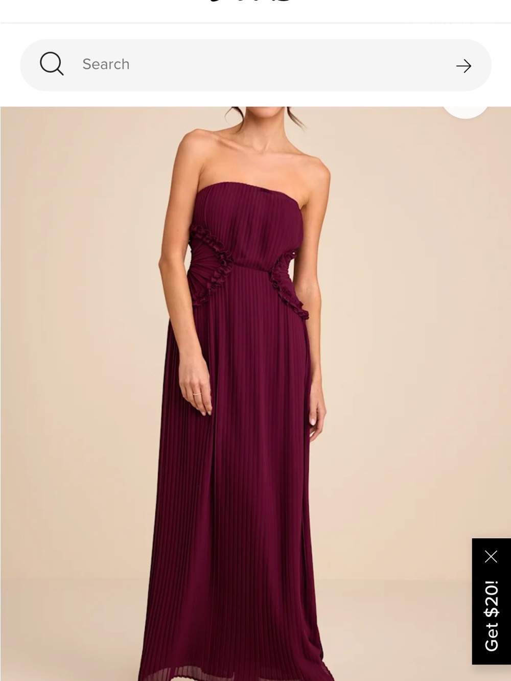 Pleated Strapless Maxi Dress in Wine